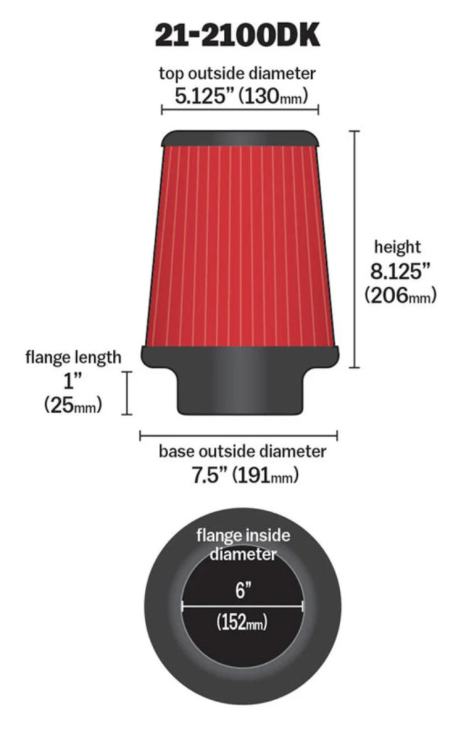 AEM 6 in DRY Flow Short Neck 9 in Element Filter - Side View