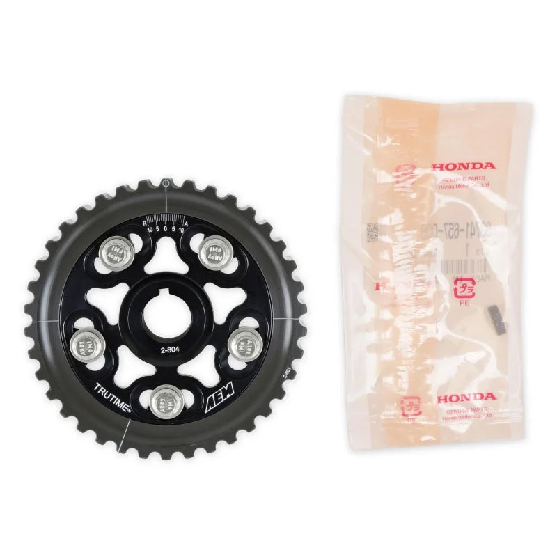 AEM 96-00 Honda Civic / 96-97 Honda Del Sol D16 Black Tru-Time Cam Gear - Back View