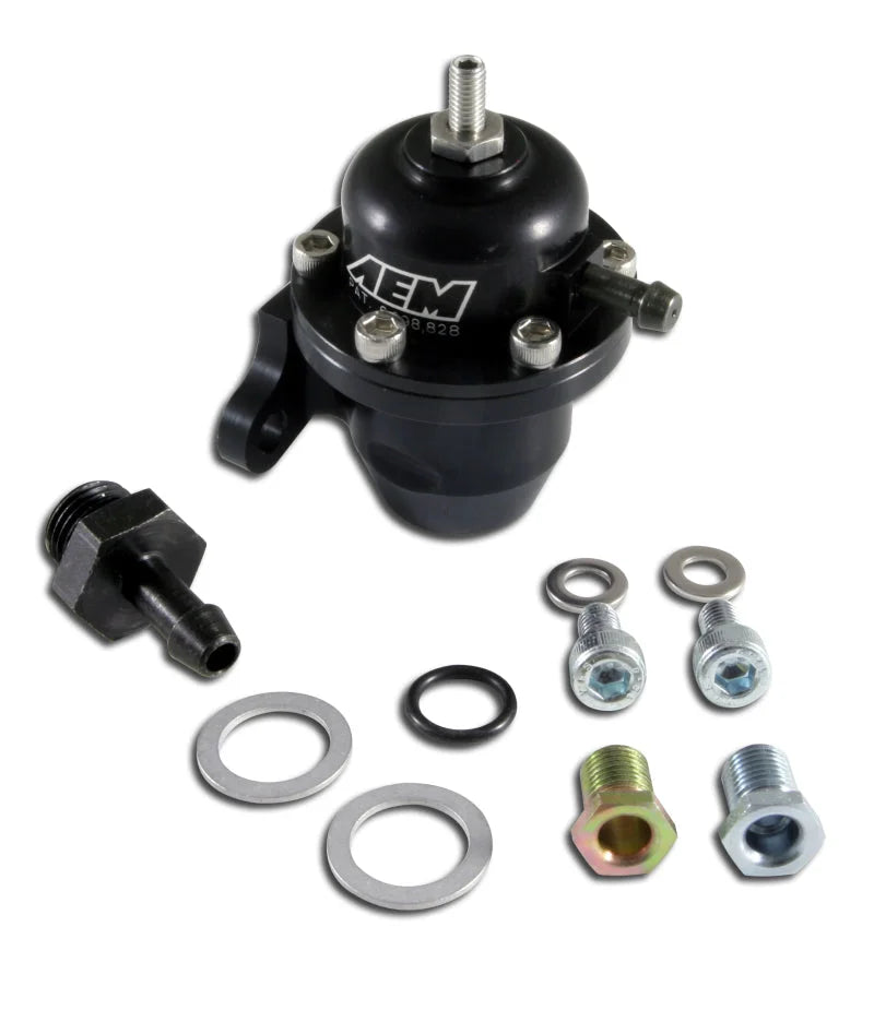 AEM 98-99 Acura CL / 00-05 S2000 / 98-02 Accord / 96-00 Civic Black Adjustable Fuel Pressure Regulat - Main Product View