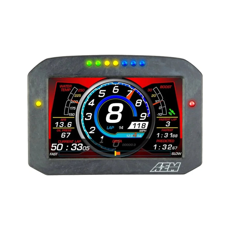 AEM CD-7LG Carbon Logging Flush Digital Dash Display w/ Internal 20Hz GPS & Antenna - Side View
