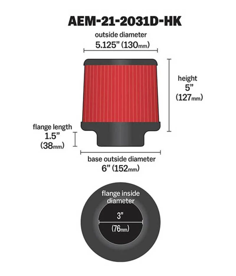 AEM Dryflow 3in. X 5in. Round Tapered Air Filter - Additional View 11