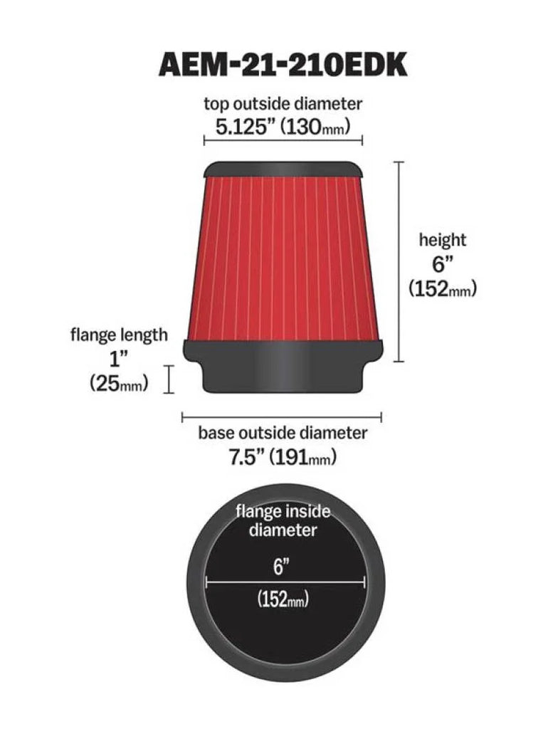 AEM Dryflow 6in. X 6in. Round Tapered Air Filter - Back View