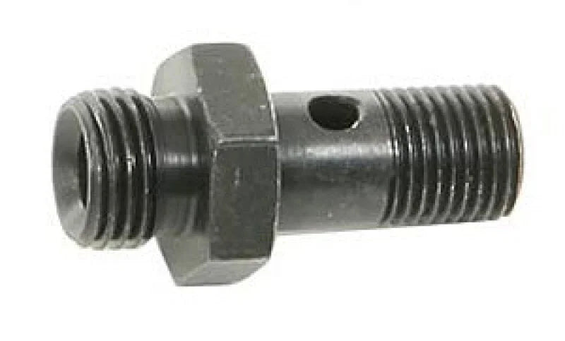 AEM High Volume Fuel Rail Banjo Fitting w/ Hole - Male -6AN ORB thread (9/16in -18) - Side View