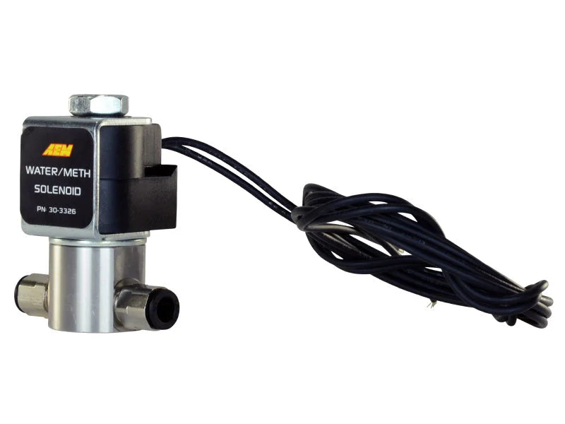 AEM Water/Methanol Injection System - High-Flow Low-Current WMI Solenoid - 200PSI 1/8in-27NPT In/Out - Side View