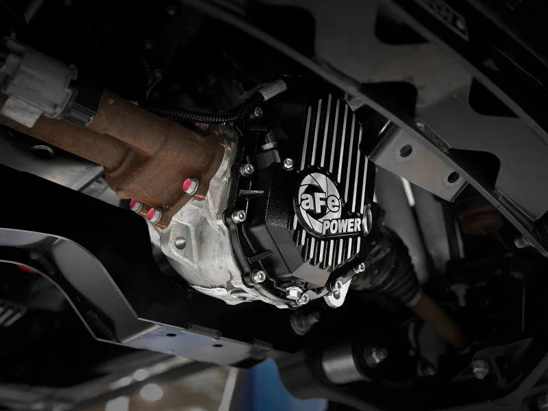 AFE Power 11-18 GM 2500-3500 AAM 9.25 Axle Front Differential Cover Black Machined Street Series - Side View