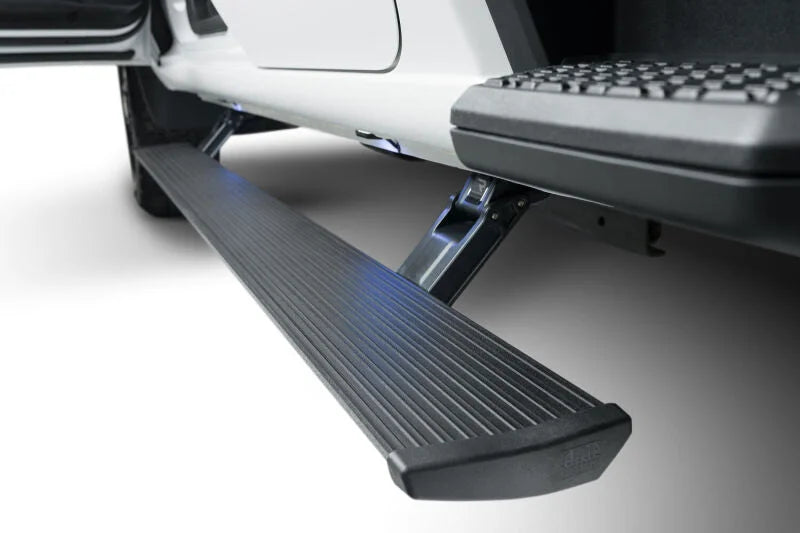 AMP Research 19-21 Chevy Silverado 1500 Crew Cab PowerStep Plug N Play - Black (w/OEM Illumination) - Installation View