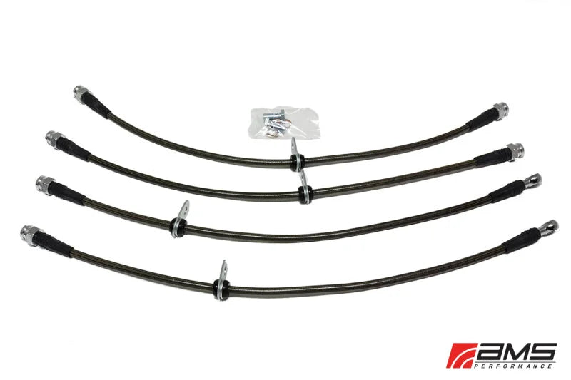 AMS Performance 08-15 Mitsubishi EVO X Stainless Steel Brake Lines (4 Lines) - Side View