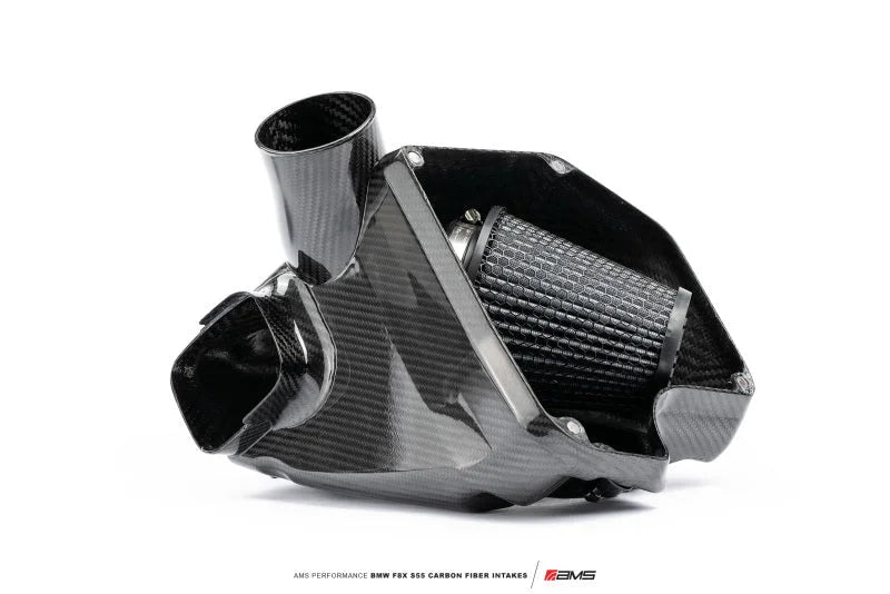 AMS Performance 15-18 BMW M3 / 15-20 BMW M4 w/ S55 3.0L Turbo Engine Carbon Fiber Intake - Back View
