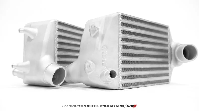 AMS Performance 16-19 Porsche Carrera/Carrera S (991.2) Alpha Intercooler Kit w/Carbon Fiber Shrouds - Side View