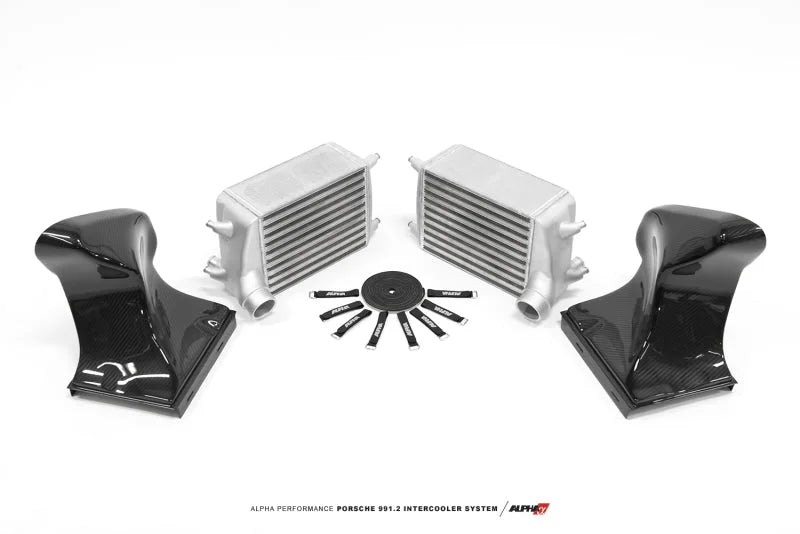 AMS Performance 16-19 Porsche Carrera/Carrera S (991.2) Alpha Intercooler Kit w/Carbon Fiber Shrouds - Detail View