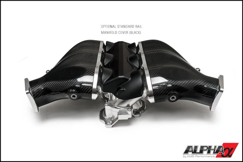 AMS Performance 2009+ Nissan GT-R Alpha Carbon Fiber/Billet Intake Manifold w/Std Fuel Rail - Clear - Detail View