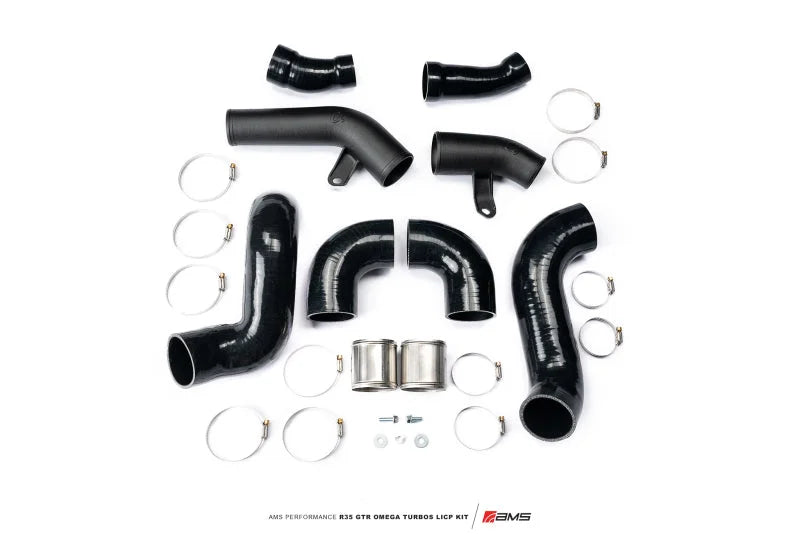 AMS Performance 2009+ Nissan GTR R35 OMEGA Turbo Kit 3in Lower Intercooler Pipes (OMEGA 11) - Installation View