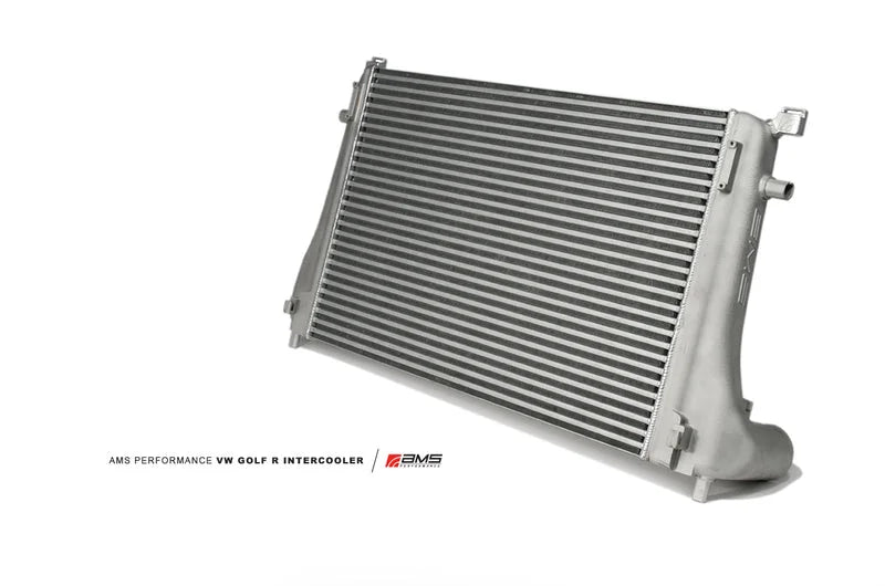 AMS Performance 2015+ VW Golf R MK7 Front Mount Intercooler Upgrade w/Cast End Tanks - Side View