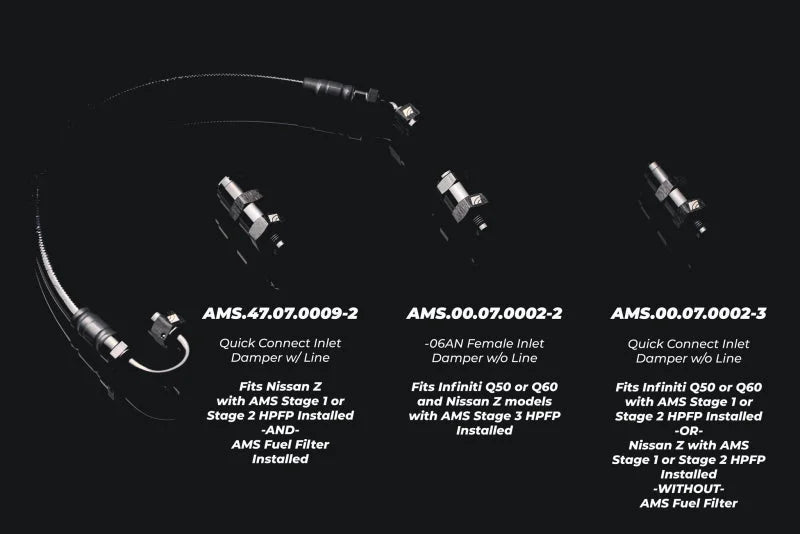 AMS Performance 5/16 Quick Connect to -6AN Inline Fuel Pulsation Damper w/ -6AN Fuel Line - Back View