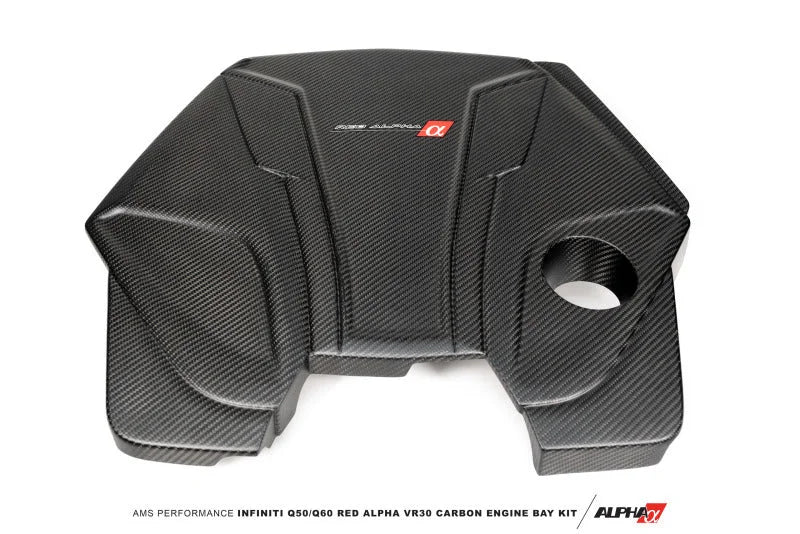 AMS Performance Infiniti 17+ Q60 / 16+ Q50 3.0TT Alpha Matte Carbon Engine Cover - Side View