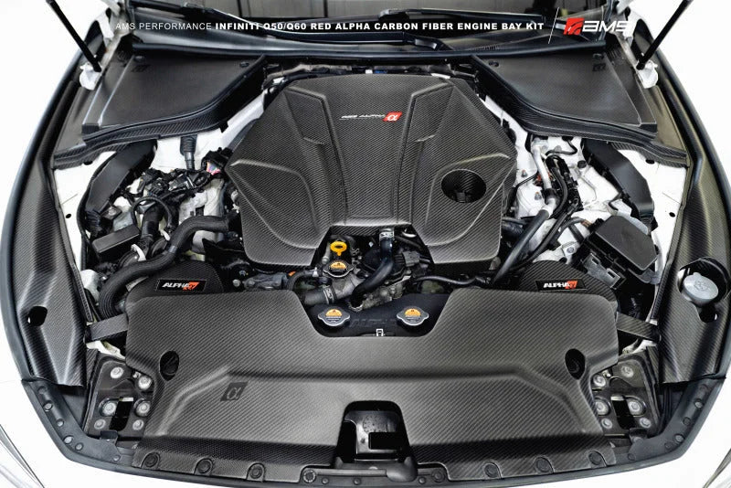 AMS Performance Infiniti 17+ Q60 / 16+ Q50 3.0TT Alpha Matte Carbon Intake Covers - Side View