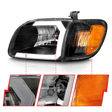 Load image into Gallery viewer, ANZO 00-04 Toyota Tundra (Fits Reg/Acc Cab Only) Crystal Headlights w/Light Bar Black w/Corner Light - Installation View