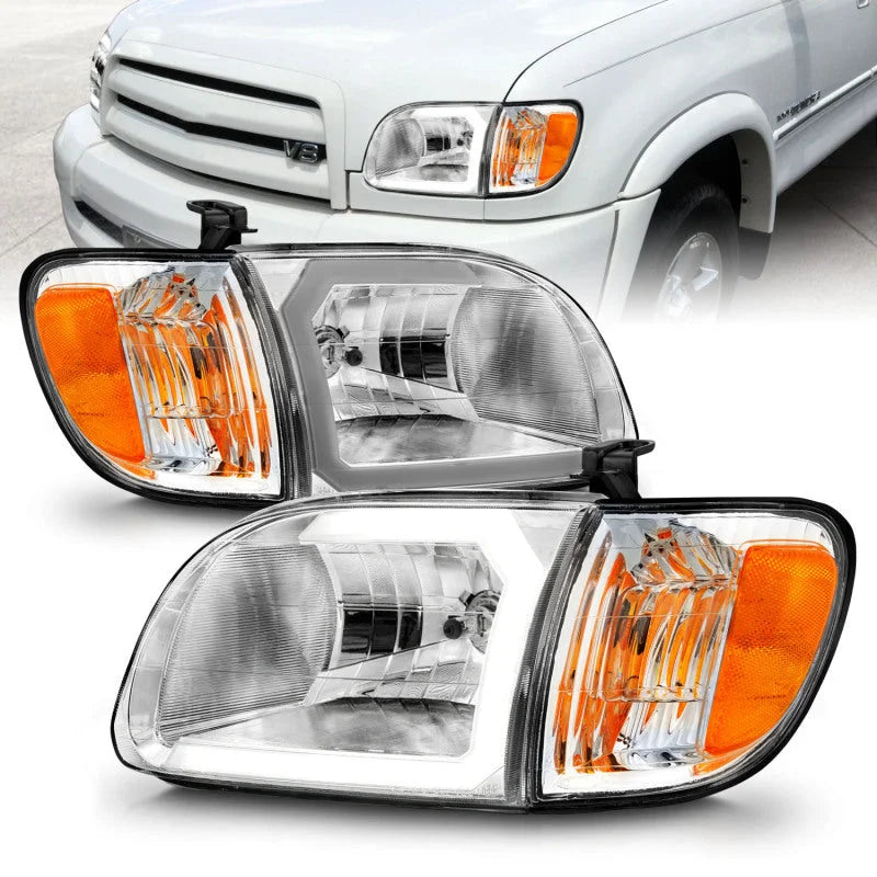 ANZO 00-04 Toyota Tundra (Reg/Acc Cab Only) Crystal Headlights w/Lgt Bar Chrome w/Corner Lights 2pc - Main Product View