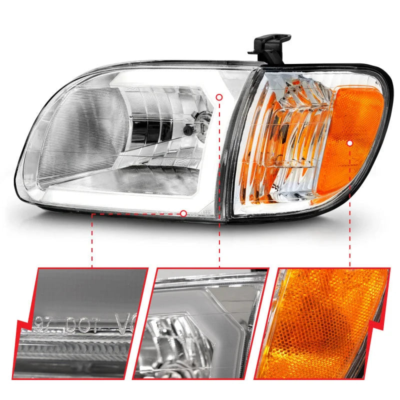 ANZO 00-04 Toyota Tundra (Reg/Acc Cab Only) Crystal Headlights w/Lgt Bar Chrome w/Corner Lights 2pc - Installation View