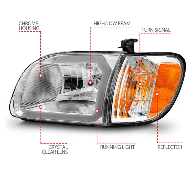 ANZO 00-04 Toyota Tundra (Reg/Acc Cab Only) Crystal Headlights w/Lgt Bar Chrome w/Corner Lights 2pc - Additional View 6