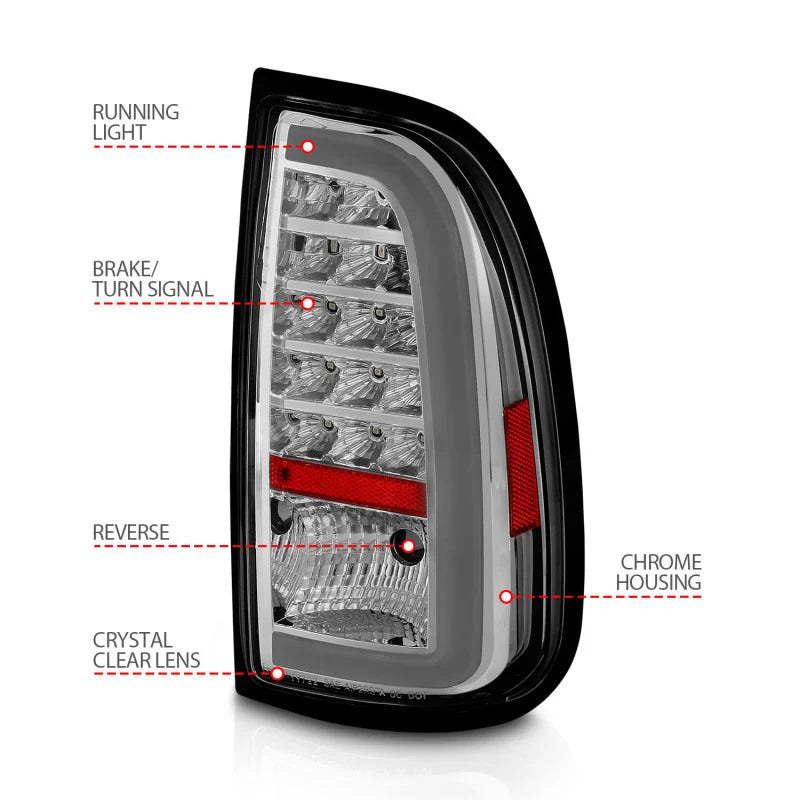 ANZO 00-06 Toyota Tundra LED Taillights w/ Light Bar Chrome Housing Clear Lens - Side View