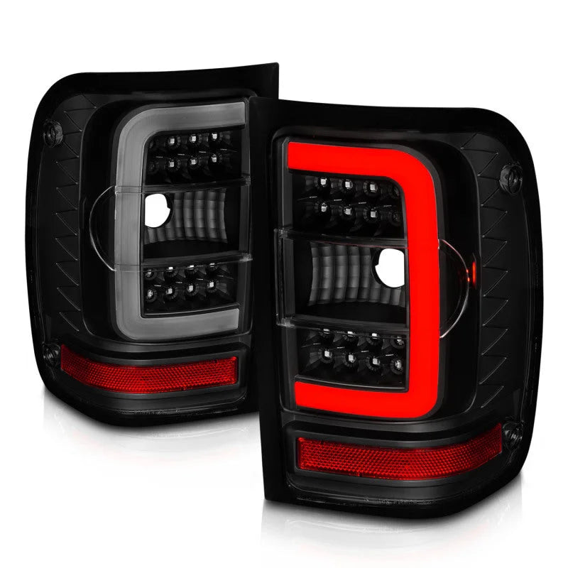 ANZO 01-11 Ford Ranger LED Taillights - Black Housing w/ Smoke Lens & Light Bar - Back View