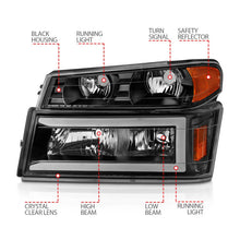 Load image into Gallery viewer, ANZO 04-12 GM Colorado/Canyon/I-Series Crystal Headlights - w/ Light Bar Black Housing 4pcs - Back View
