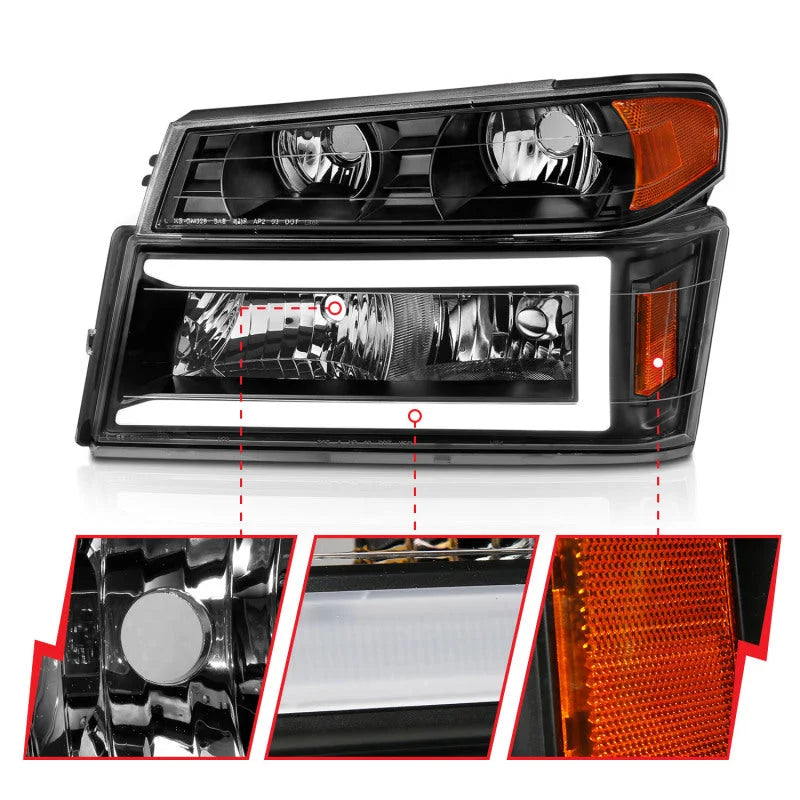 ANZO 04-12 GM Colorado/Canyon/I-Series Crystal Headlights - w/ Light Bar Black Housing 4pcs - Additional View 5