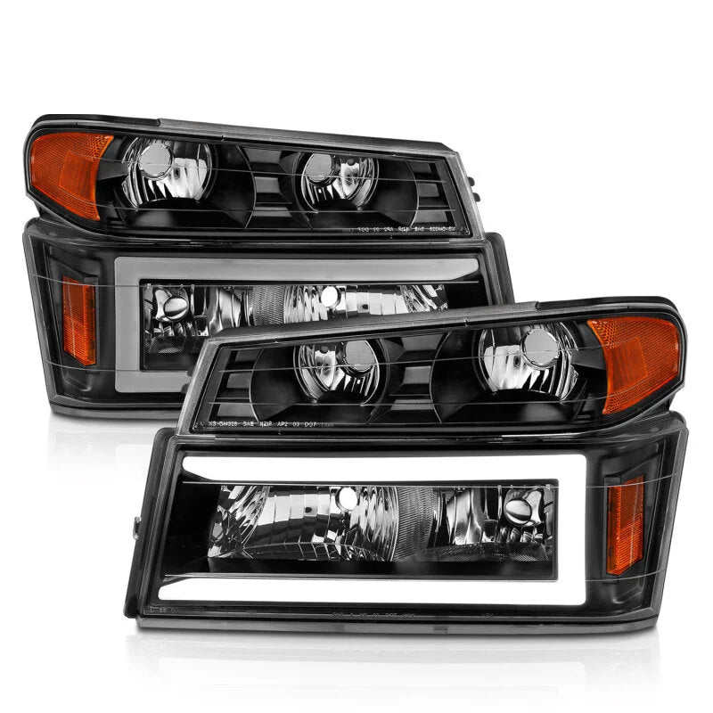 ANZO 04-12 GM Colorado/Canyon/I-Series Crystal Headlights - w/ Light Bar Black Housing 4pcs - Additional View 6