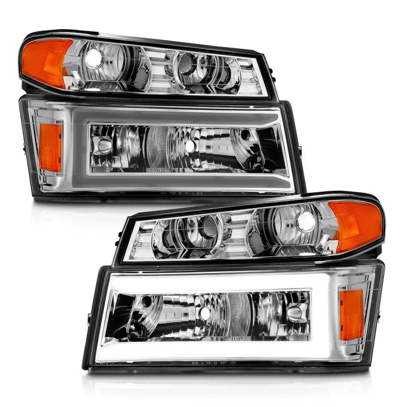 ANZO 04-12 GM Colorado/Canyon/I-Series Crystal Headlights - w/ Light Bar Chrome Housing 4pcs - Side View