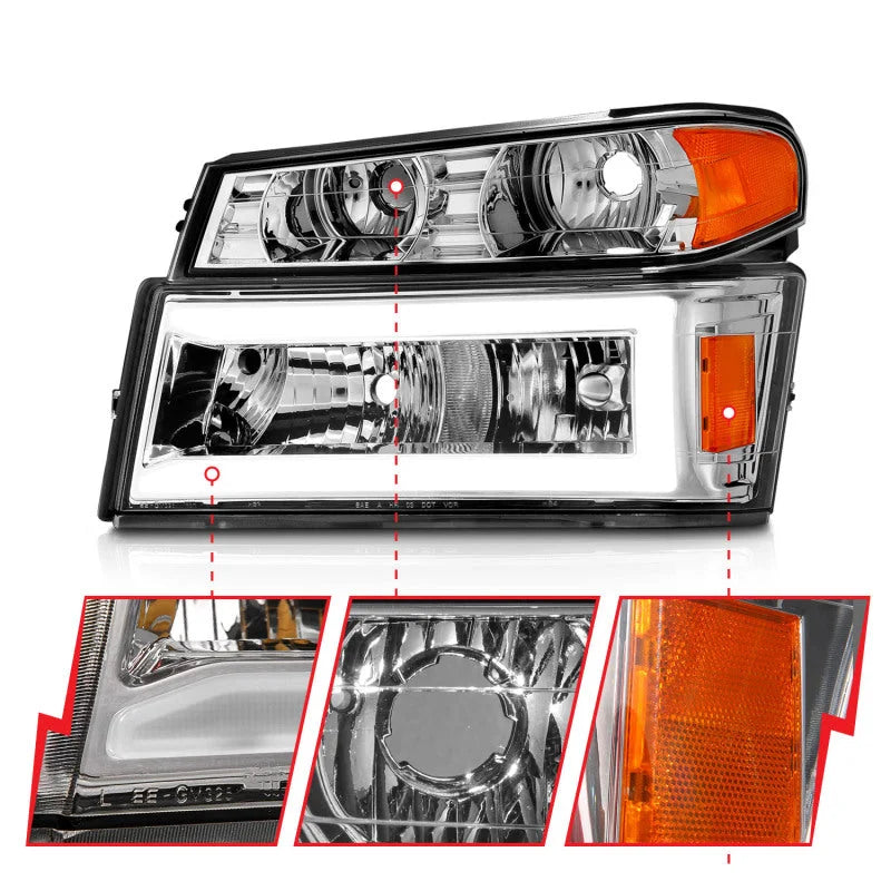 ANZO 04-12 GM Colorado/Canyon/I-Series Crystal Headlights - w/ Light Bar Chrome Housing 4pcs - Additional View 7