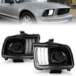 Load image into Gallery viewer, ANZO 05-09 Ford Mustang (w/Factory Halogen HL Only) Projector Headlights w/Light Bar Black Housing - Main Product View