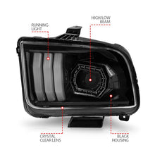 Load image into Gallery viewer, ANZO 05-09 Ford Mustang (w/Factory Halogen HL Only) Projector Headlights w/Light Bar Black Housing - Additional View 7