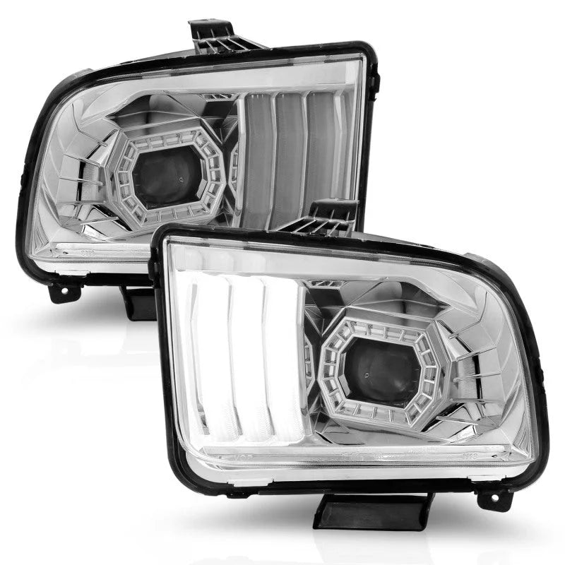 ANZO 05-09 Ford Mustang (w/Factory Halogen HL Only) Projector Headlights w/Light Bar Chrome Housing - Additional View 6