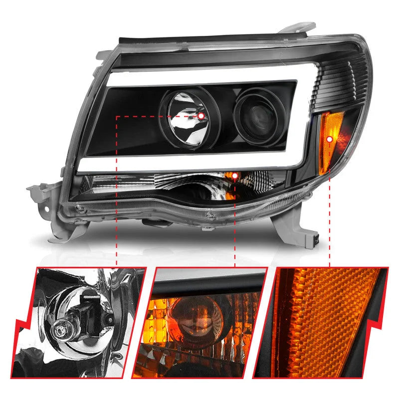 ANZO 05-09 Toyota Tacoma Projector Light Bar Style Headlights w/ C Light Bar - Side View