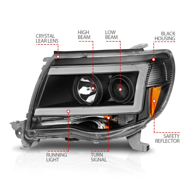ANZO 05-09 Toyota Tacoma Projector Light Bar Style Headlights w/ C Light Bar - Additional View 6