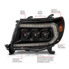 Load image into Gallery viewer, ANZO 05-11 Toyota Tacoma Full LED Proj Headlights White DRL/Init/SeqSig Black - Pair - Main Product View