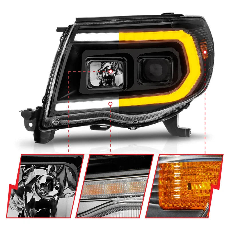ANZO 05-11 Toyota Tacoma Projector Headlights w/Light Bar Switchback Black Housing - Additional View 7
