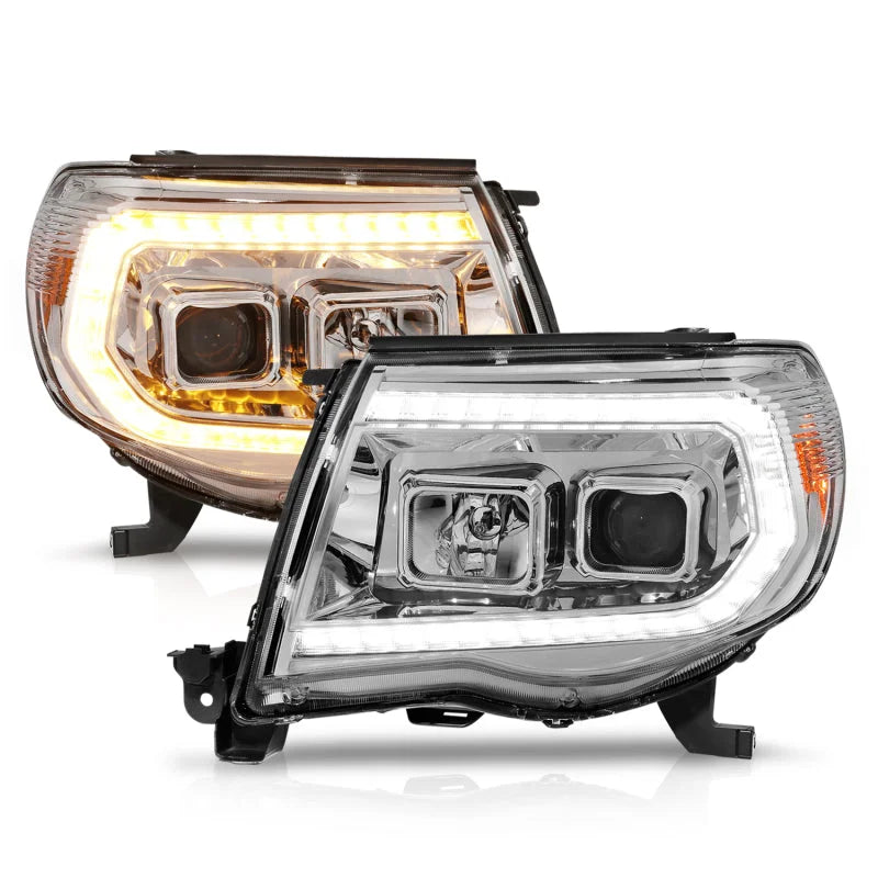 ANZO 05-11 Toyota Tacoma Projector Headlights w/Light Bar Switchback Chrome Housing - Back View