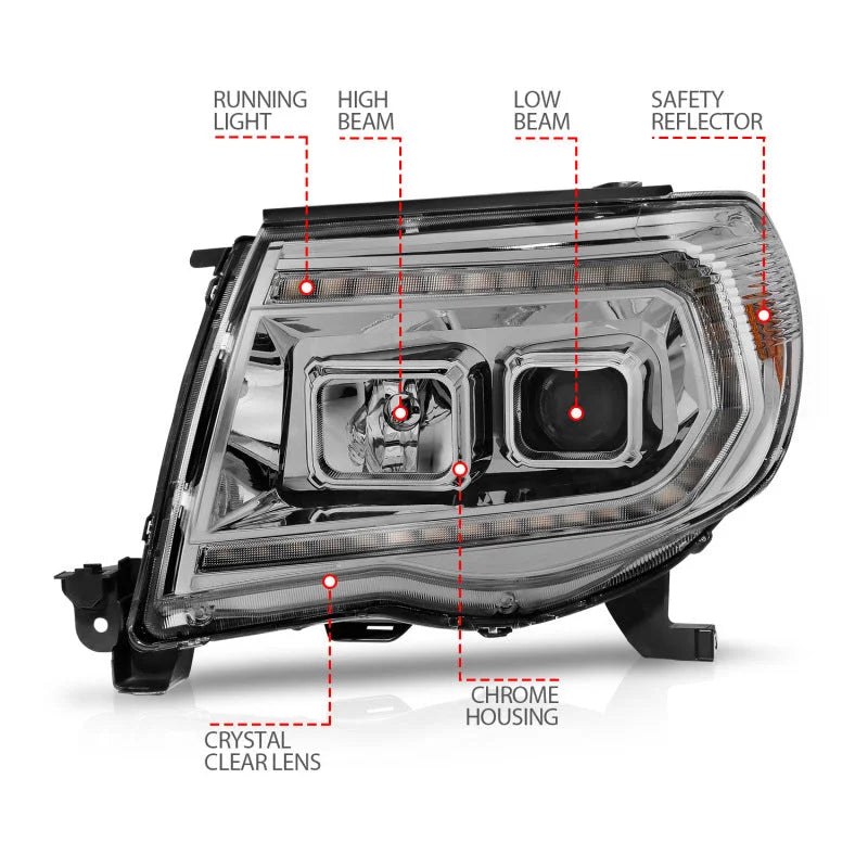 ANZO 05-11 Toyota Tacoma Projector Headlights w/Light Bar Switchback Chrome Housing - Additional View 6