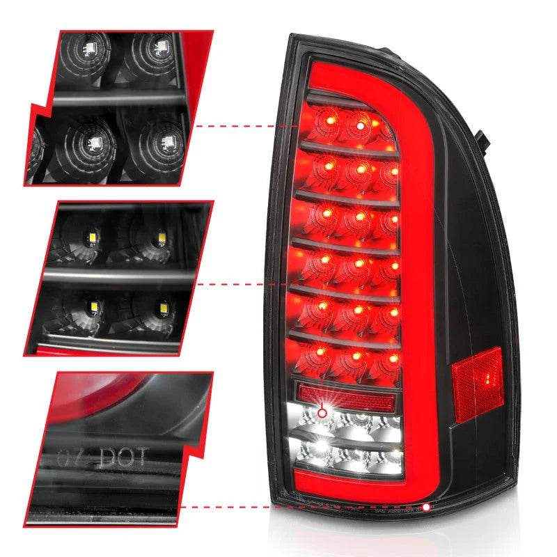 ANZO 05-15 Toyota Tacoma Full LED Tail Lights w/Light Bar Sequential Black Housing Clear Lens - Side View