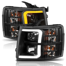 Load image into Gallery viewer, ANZO 07-13 Chevrolet Silverado 1500 Plank Style Projector Headlights Black w/ Amber - Main Product View