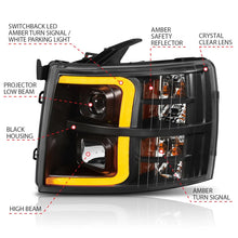 Load image into Gallery viewer, ANZO 07-13 Chevrolet Silverado 1500 Plank Style Projector Headlights Black w/ Amber - Side View