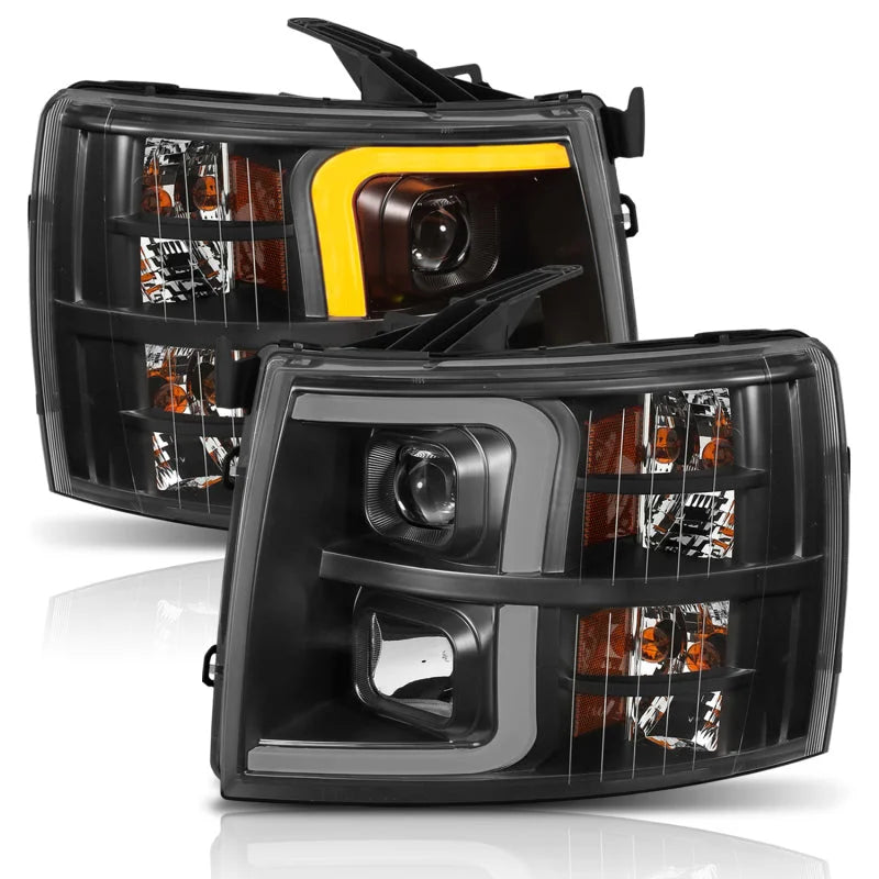 ANZO 07-13 Chevrolet Silverado 1500 Plank Style Projector Headlights Black w/ Amber - Additional View 5