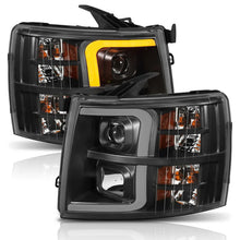 Load image into Gallery viewer, ANZO 07-13 Chevrolet Silverado 1500 Plank Style Projector Headlights Black w/ Amber - Additional View 5
