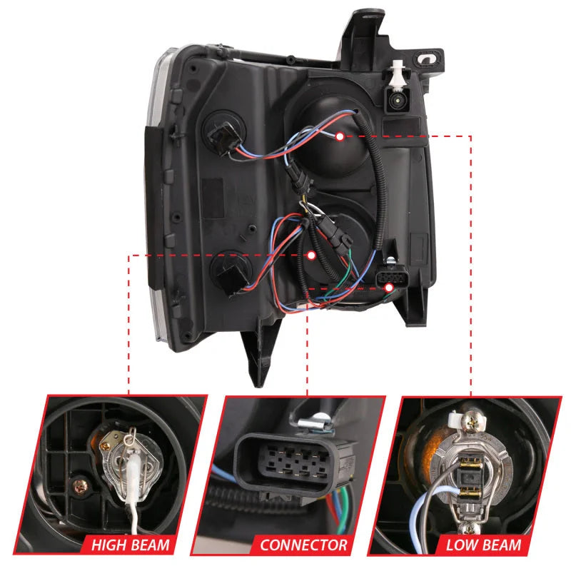 ANZO 07-13 Chevrolet Silverado 1500 Plank Style Projector Headlights Black w/ Amber - Additional View 8