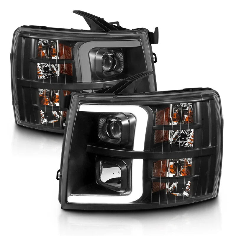 ANZO 07-13 Chevrolet Silverado 3500 Projector Headlights - Black Amber - Main Product View