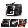 Load image into Gallery viewer, ANZO 07-13 Chevrolet Silverado 3500 Projector Headlights - Black Amber - Side View
