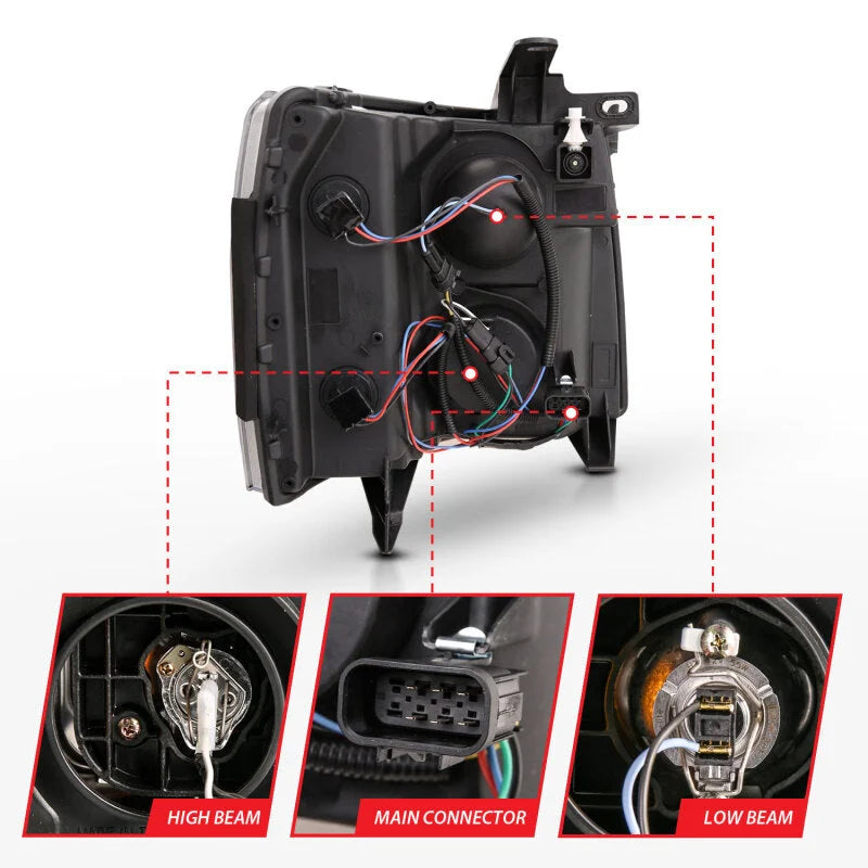 ANZO 07-13 Chevrolet Silverado 3500 Projector Headlights - Black Amber - Additional View 5