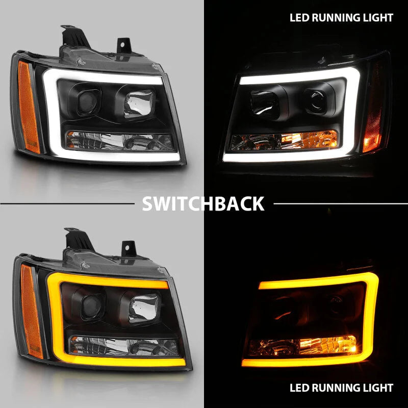 ANZO 07-14 Chevy Tahoe Projector Headlights w/ Plank Style Design Black w/ Amber - Main Product View